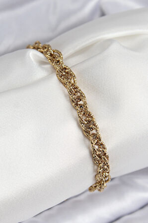 316L Çelik Klasik Dövme Halat Zincir Model Gold Renk Kadın Bileklik