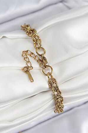 316L Çelik Klasik Dövme Halat Zincir Model Gold Renk Kadın Bileklik