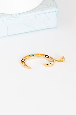 14 Ayar Altın Nazar Boncuklu Göz C Harf Kolye Ucu