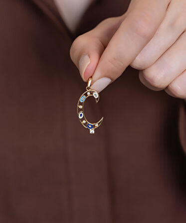 14 Ayar Altın Nazar Boncuklu Göz Ç Harf Kolye Ucu