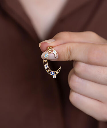 14 Ayar Altın Nazar Boncuklu Göz Ç Harf Kolye Ucu