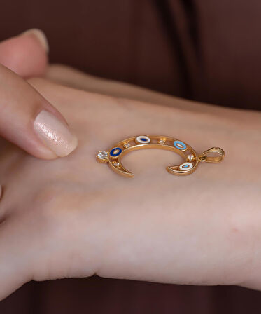 14 Ayar Altın Nazar Boncuklu Göz Ç Harf Kolye Ucu