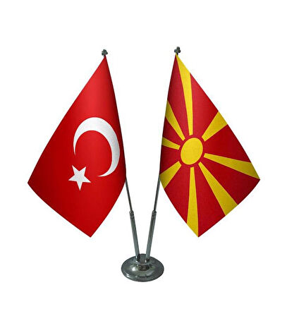 Makedonya ve Türkiye İkili Masa Bayrağı Seti