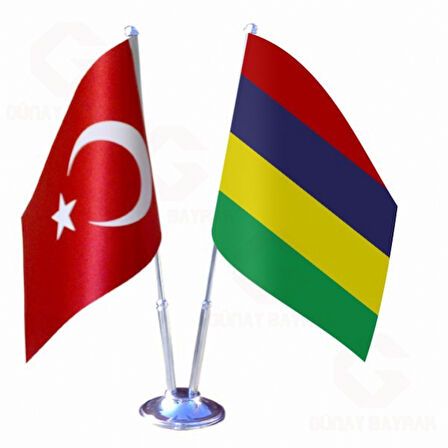 Mauritius ve Türkiye İkili Masa Bayrağı Seti