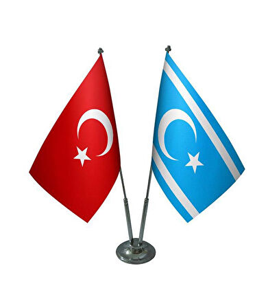 Türkmen ve Türkiye İkili Masa Bayrağı Seti