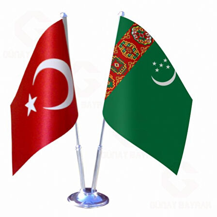 Türkmenistan ve Türkiye İkili Masa Bayrağı Seti