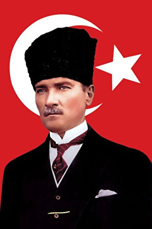 Kalpaklı Atatürk ve Türk Bayrağı 50x75cm.