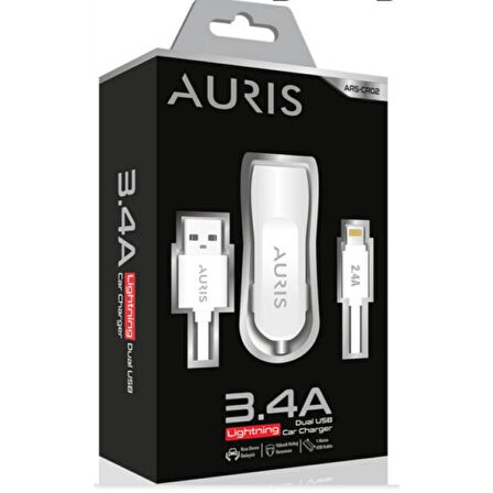 ARAÇ İÇİ 3.4A 2in1 (ÇİFT USB) USB/LİGHTİNG OTO ŞARJ CİHAZI TAKIMI