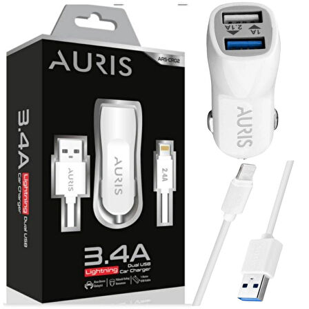 ARAÇ İÇİ 3.4A 2in1 (ÇİFT USB) USB/LİGHTİNG OTO ŞARJ CİHAZI TAKIMI