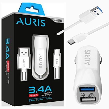 ARAÇ İÇİ 3.4A 2in1 (ÇİFT USB) USB/TYPE-C KABLOLU HIZLI OTO ŞARJ CİHAZI TAKIMI