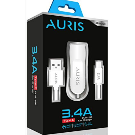 ARAÇ İÇİ 3.4A 2in1 (ÇİFT USB) USB/TYPE-C KABLOLU HIZLI OTO ŞARJ CİHAZI TAKIMI