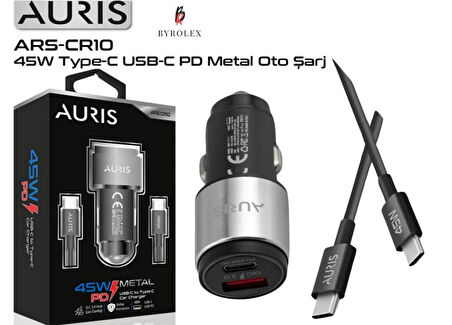ARAÇ İÇİ METAL BAŞLIKLI 45W USB-C/TYPE-C GİRİŞLİ VE  KABLOLU SÜPER HIZLI OTO ŞARJ CİHAZI TAKIMI