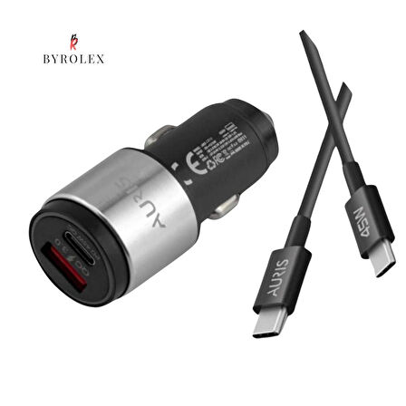 ARAÇ İÇİ METAL BAŞLIKLI 45W USB-C/TYPE-C GİRİŞLİ VE  KABLOLU SÜPER HIZLI OTO ŞARJ CİHAZI TAKIMI