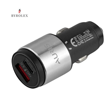 ARAÇ İÇİ METAL BAŞLIKLI 45W USB-C/TYPE-C GİRİŞLİ VE  KABLOLU SÜPER HIZLI OTO ŞARJ CİHAZI TAKIMI
