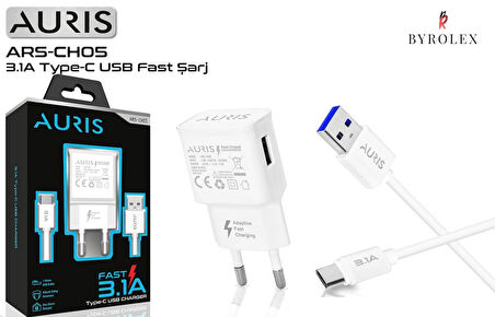 AURIS EV TİPİ 3.1A USB / TYPE-C BEYAZ HIZLI ŞARJ CİHAZI TAKIMI