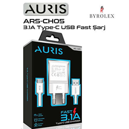 AURIS EV TİPİ 3.1A USB / TYPE-C BEYAZ HIZLI ŞARJ CİHAZI TAKIMI