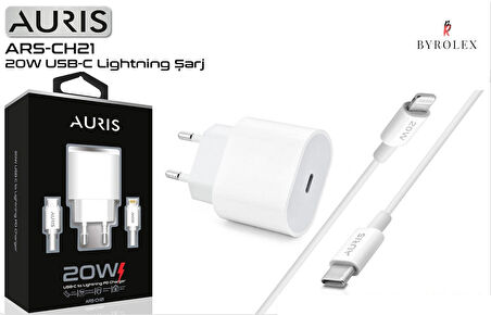 AURIS EV TİPİ 20W USB-C / LİGHTİNG (İPHONE) BEYAZ HIZLI ŞARJ CİHAZI TAKIMI