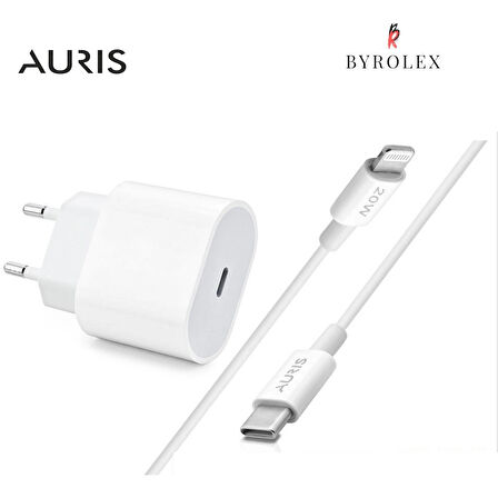 AURIS EV TİPİ 20W USB-C / LİGHTİNG (İPHONE) BEYAZ HIZLI ŞARJ CİHAZI TAKIMI