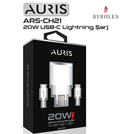 AURIS EV TİPİ 20W USB-C / LİGHTİNG (İPHONE) BEYAZ HIZLI ŞARJ CİHAZI TAKIMI