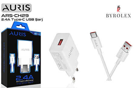 AURIS EV TİPİ 2.4A USB / TYPE-C BEYAZ HIZLI ŞARJ CİHAZI TAKIMI