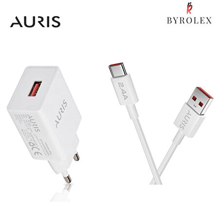 AURIS EV TİPİ 2.4A USB / TYPE-C BEYAZ HIZLI ŞARJ CİHAZI TAKIMI