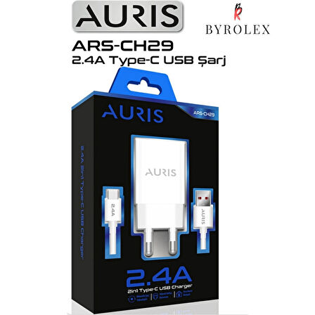 AURIS EV TİPİ 2.4A USB / TYPE-C BEYAZ HIZLI ŞARJ CİHAZI TAKIMI