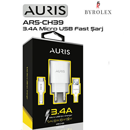 AURIS EV TİPİ 3.4A MİCRO Q.C. BEYAZ HIZLI ŞARJ CİHAZI TAKIMI