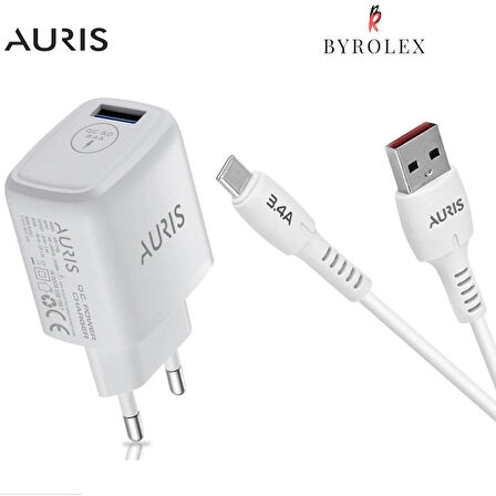 AURIS EV TİPİ 3.4A USB / TYPE-C BEYAZ HIZLI ŞARJ CİHAZI TAKIMI