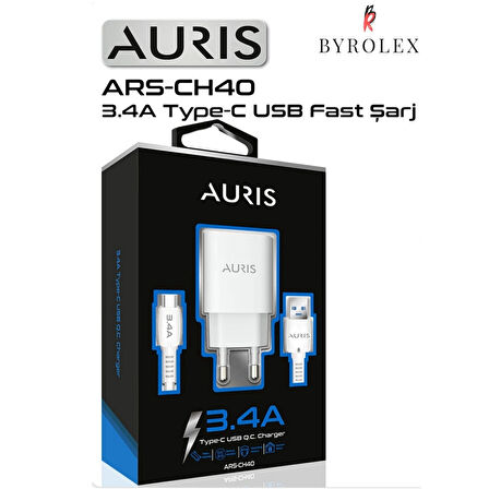 AURIS EV TİPİ 3.4A USB / TYPE-C BEYAZ HIZLI ŞARJ CİHAZI TAKIMI