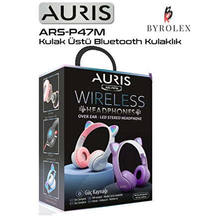 AURIS KATLANAN LED KEDİ KULAK MOTİVİ MİKRO SD KART GİRİŞ 3,5 mm AUX GİRİŞ KULAK ÜSTÜ BLUETOOTH KULAKLIK