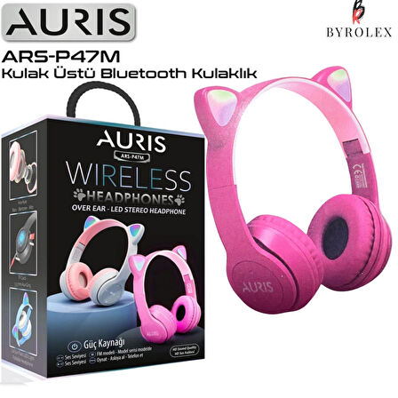 AURIS KATLANAN LED KEDİ KULAK MOTİVİ MİKRO SD KART GİRİŞ 3,5 mm AUX GİRİŞ KULAK ÜSTÜ BLUETOOTH KULAKLIK