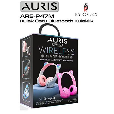 AURIS KATLANAN LED KEDİ KULAK MOTİVİ MİKRO SD KART GİRİŞ 3,5 mm AUX GİRİŞ KULAK ÜSTÜ BLUETOOTH KULAKLIK