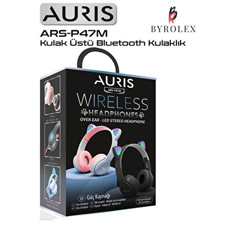 AURIS KATLANAN LED KEDİ KULAK MOTİVİ MİKRO SD KART GİRİŞ 3,5 mm AUX GİRİŞ KULAK ÜSTÜ BLUETOOTH KULAKLIK