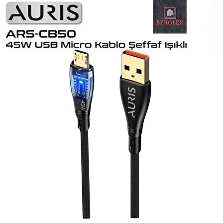 AURIS 45W USB / MİCRO ŞEFAF IŞIKLI ŞARJ VE DATA KABLOSU