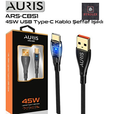 45W USB / TYPE-C ŞEFAF IŞIKLI ŞARJ VE DATA KABLOSU