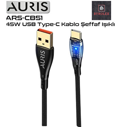 45W USB / TYPE-C ŞEFAF IŞIKLI ŞARJ VE DATA KABLOSU