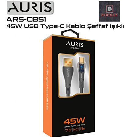45W USB / TYPE-C ŞEFAF IŞIKLI ŞARJ VE DATA KABLOSU