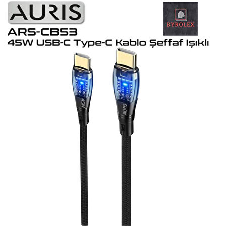 45W USB-C / TYPE-C ŞEFAF IŞIKLI ŞARJ VE DATA KABLOSU