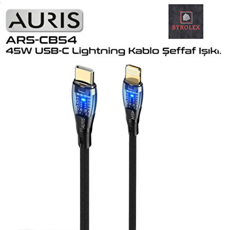 45W USB-C / LİGHTİNG ( İPHONE ) ŞEFAF IŞIKLI ŞARJ VE DATA KABLOSU