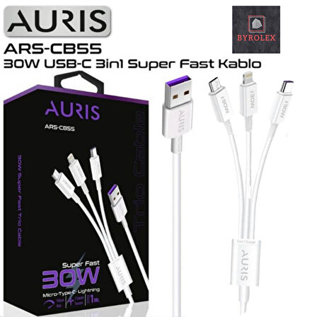 30W USB / LİGHTİNG + MİCRO + TYPE-C 3in1 SÜPER HIZLI ŞARJ VE DATA KABLOSU