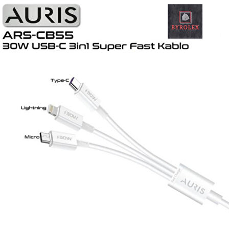 30W USB / LİGHTİNG + MİCRO + TYPE-C 3in1 SÜPER HIZLI ŞARJ VE DATA KABLOSU