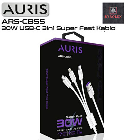 30W USB / LİGHTİNG + MİCRO + TYPE-C 3in1 SÜPER HIZLI ŞARJ VE DATA KABLOSU