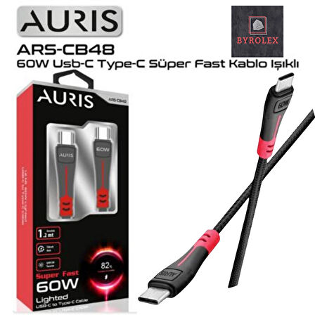 AURIS 60W  USB-C / TYPE-C SÜPER HIZLI LED IŞIKLI ŞARJ VE DATA KABLOSU