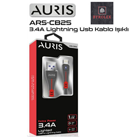 AURIS 3.4A  USB / LİGHTİNG ( İPHONE ) YÜKSEK HIZLI LED IŞIKLI ŞARJ VE DATA KABLOSU