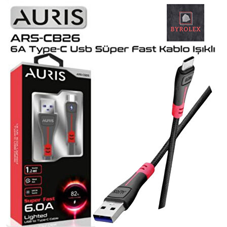 AURIS 6.0A  USB / TYPE-C YÜKSEK HIZLI LED IŞIKLI ŞARJ VE DATA KABLOSU