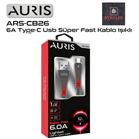 AURIS 6.0A  USB / TYPE-C YÜKSEK HIZLI LED IŞIKLI ŞARJ VE DATA KABLOSU
