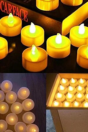 12 Adet Sarı Işıklı Led Mum El Mumu Tealight Piller Dahil Kullanıma Hazır