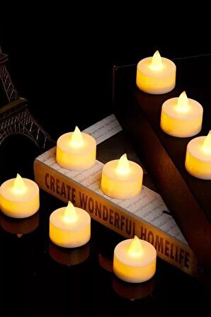 12 Adet Sarı Işıklı Led Mum El Mumu Tealight Piller Dahil Kullanıma Hazır