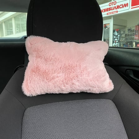 Yumuşak Peluşlu Ortopedik Araba Seyahat Boyun Yastığı 2'li Pudra Pembe