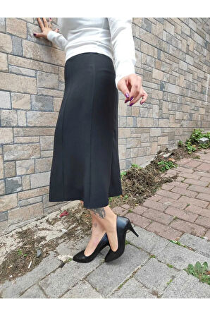 Kısa Büyük Beden Yarım Kloş Astarlı 8 Parçalı Portoriko Kumas Etek